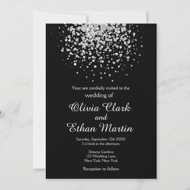Modern Splash of Silver On Black Invitation (Front)