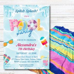 Modern Splish Splash Cool Girl's Pool Party Invitation