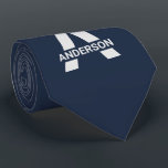 Modern Split Monogram Name Initial Blue Grey Tie<br><div class="desc">Modern and simple, custom tie with your choice of initial. This minimalist, masculine design features oversized bold sans serif typography in silver grey on a dark blue background. The template is set up for you to change the letter and add your name or last name. If you wish to edit...</div>