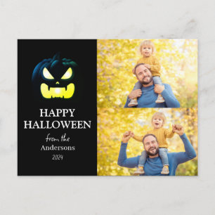 Modern Spooky Pumpkin Script Halloween Photo Holiday Postcard