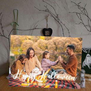 Modern Spooky Script Happy Halloween Photo Holiday Card