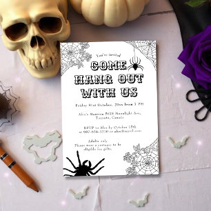 Modern Spooky Spider web Black & White Halloween  Invitation