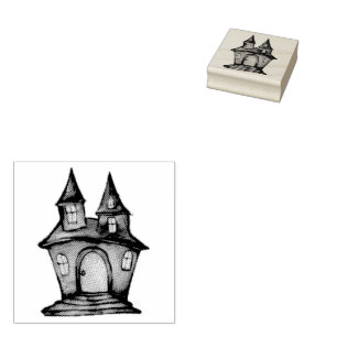 Modern Spooky vintage Haunted house  Rubber Stamp