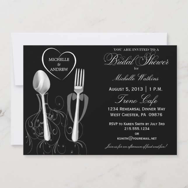 Modern Spoon & Fork Bridal Shower Invitations (Front)