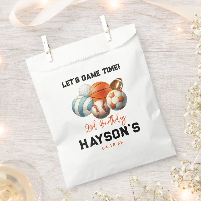 Modern Sports Kids 2nd Birthday party Favour Bag (Clipped)