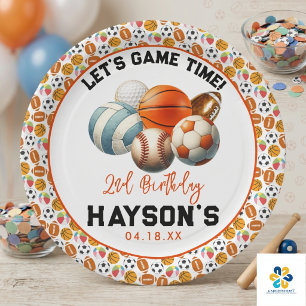 Modern Sports Kids 2nd Birthday party Paper Plate