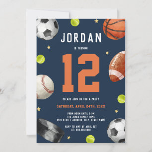 Modern Sports Theme Birthday Party Invitation
