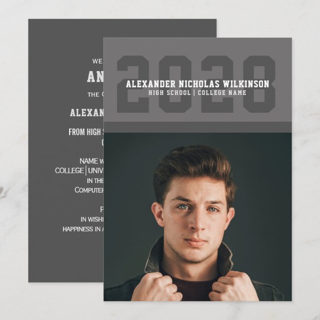 Modern Sporty Bold Typography Photo Graduation  Announcement (Front/Back)