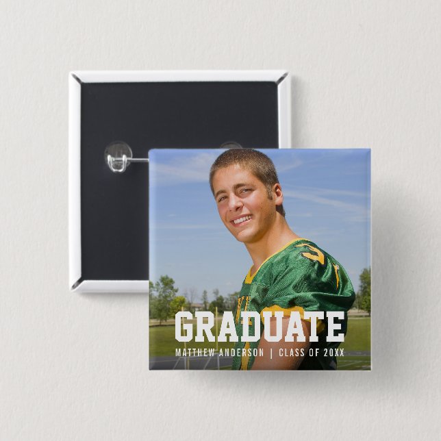 Modern Sporty Graduation Announcement Photo 2 Inch Square Button (Front & Back)