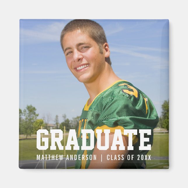 Modern Sporty Graduation Announcement Photo Sq Magnet (Front)