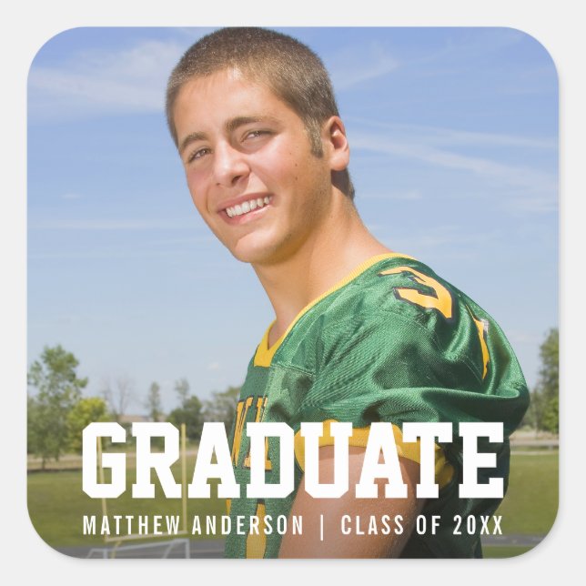 Modern Sporty Graduation Announcement Photo Square Sticker (Front)