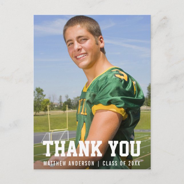 Modern Sporty Graduation Thank You (Blank Back) Postcard (Front)