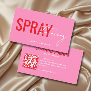 Modern spray tan QR Code pink Business Card