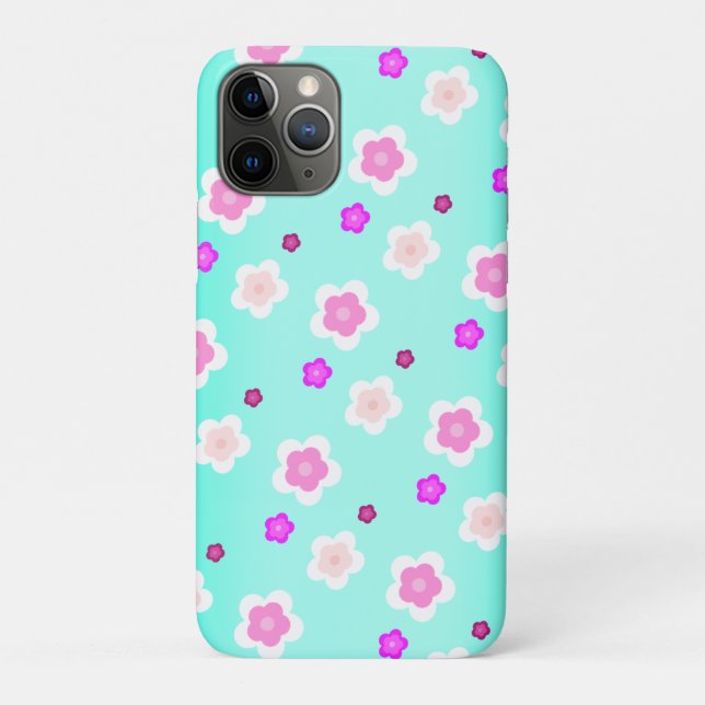 Modern Spring aqua gradient purple floral pattern  Case-Mate iPhone Case (Back)