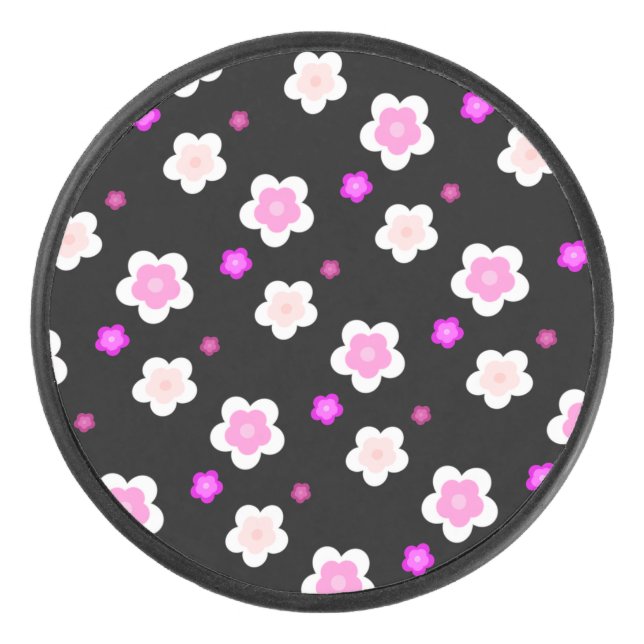 Modern Spring aqua gradient purple floral pattern  Hockey Puck (Front)