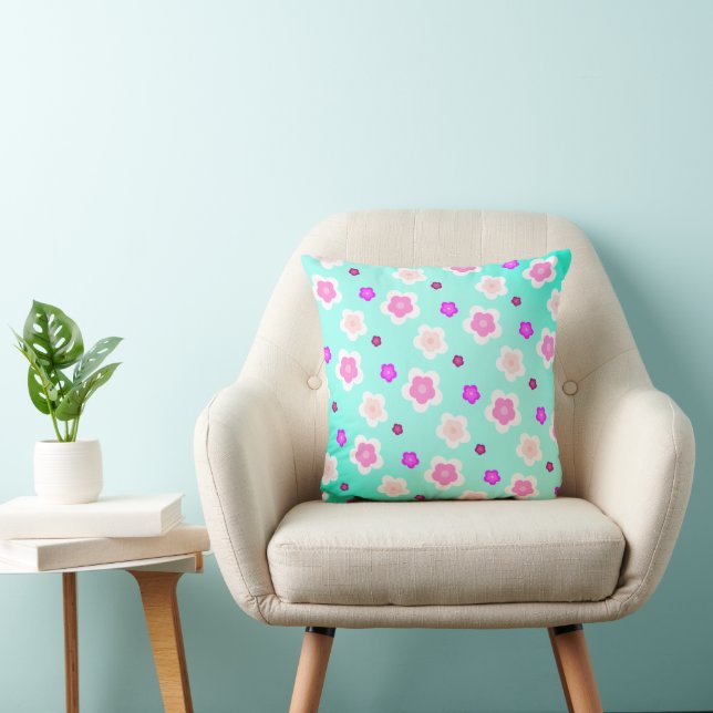 Modern Spring aqua gradient purple floral pattern  Throw Pillow (Chair)