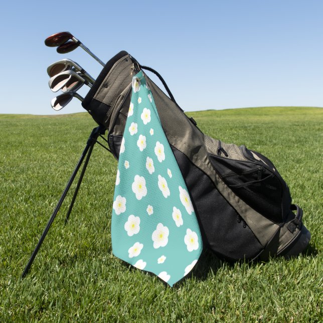 Modern Spring  aqua  gradient yellow flora pattern Golf Towel (Green)