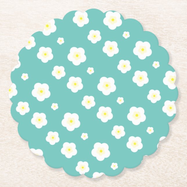 Modern Spring  aqua  gradient yellow flora pattern Paper Coaster (Front)