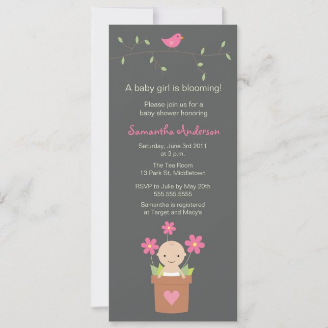 Modern Spring Baby Shower Inviation - Girl Invitation (Front)