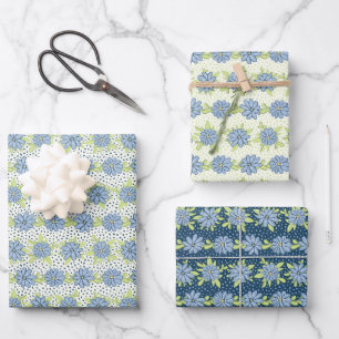 Modern Spring Blue Flowers Floral Wrapping Paper Sheet