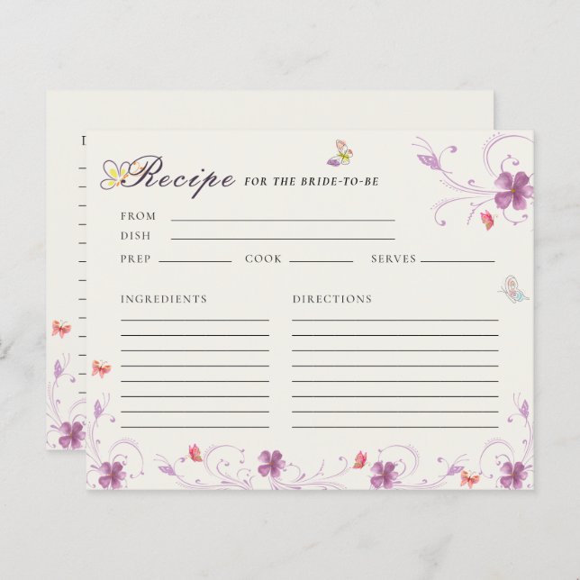 Modern Spring Butterfly Bridal Shower Recipe Card (Front/Back)