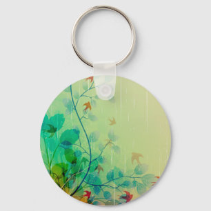 Modern Spring Floral Abstract Art Keychain