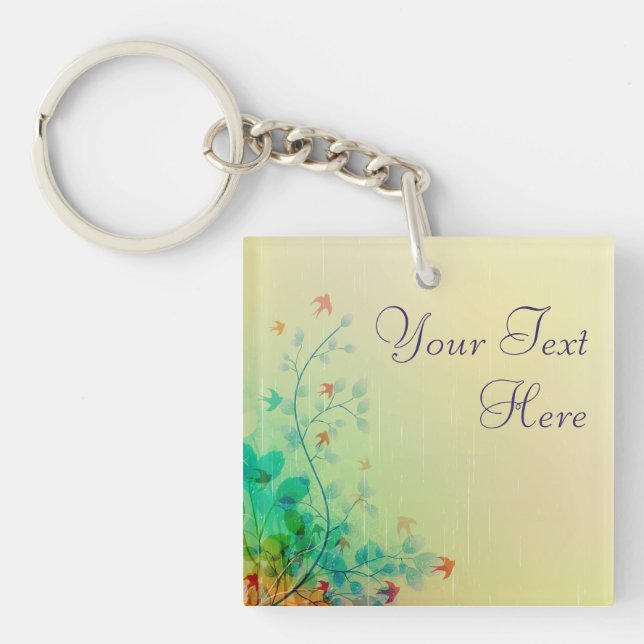 Modern Spring Floral Abstract Art Keychain (Front)