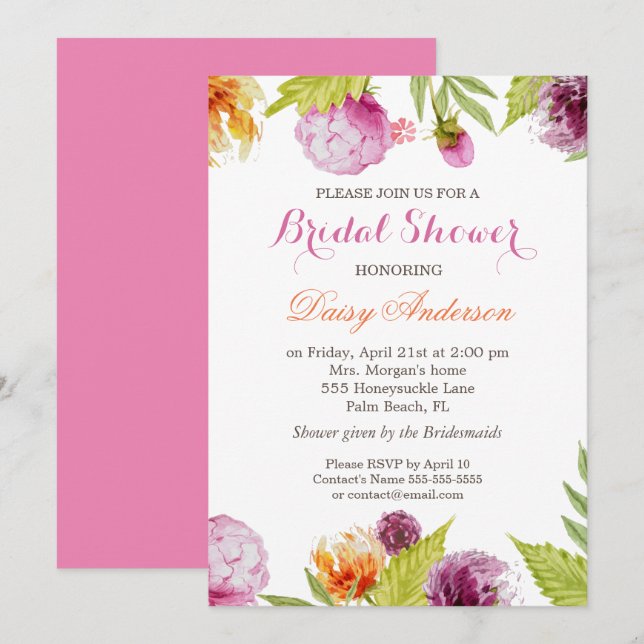 Modern Spring Floral Decor Wedding Bridal Shower Invitation (Front/Back)