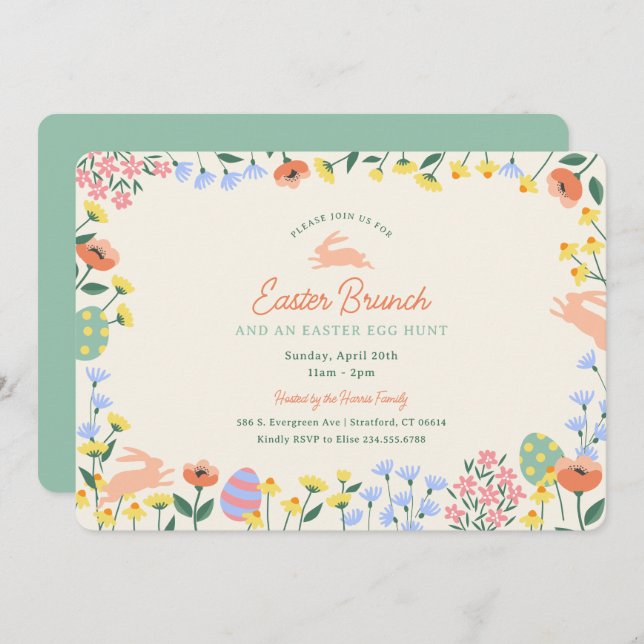 Modern Spring Floral Easter Brunch Invitation (Front/Back)