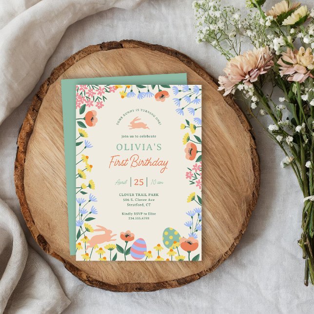 Modern Spring Floral First Birthday Party Invitation (Creator Uploaded)