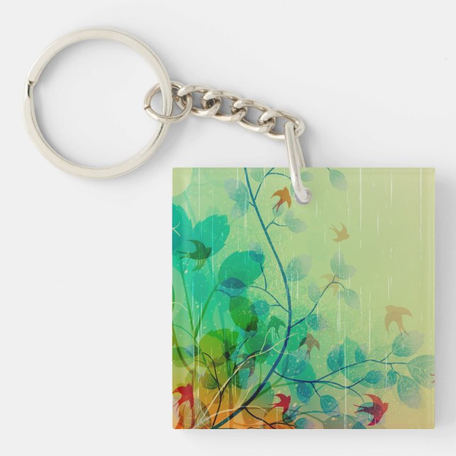 Modern Spring Floral Wedding Keychain (Front)