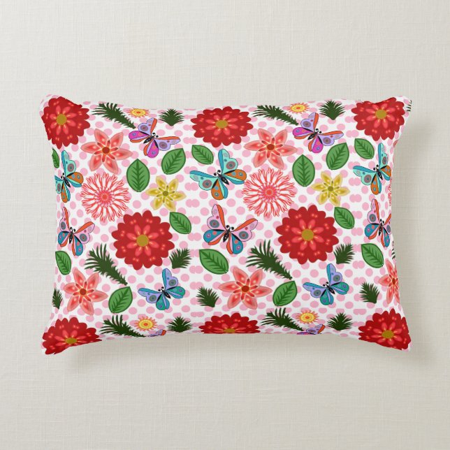 Modern Spring Garden Butterfly Floral  Accent Pillow (Front)