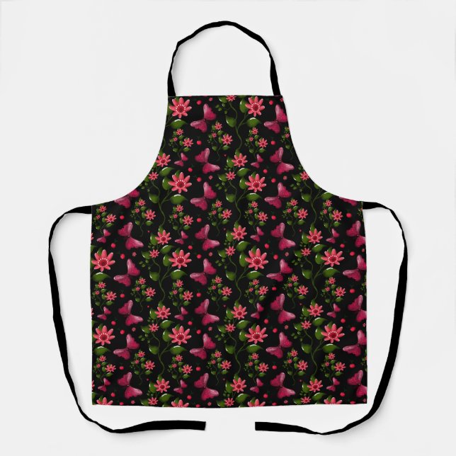 Modern Spring Garden Butterfly Floral   Apron (Front)