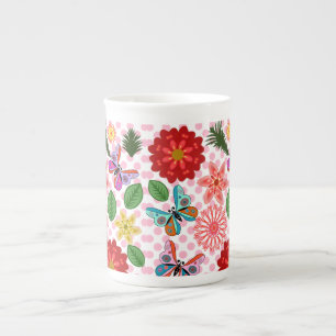 Modern Spring Garden Butterfly Floral  Bone China Mug