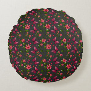 Modern Spring Garden Butterfly Floral  gift  Round Pillow