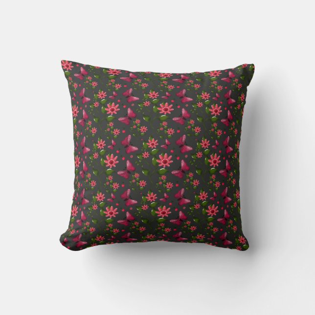 Modern Spring Garden Butterfly Floral  gift  Throw Pillow (Front)