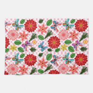 Modern Spring Garden Butterfly Floral Kitchen Towel