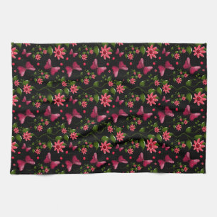 Modern Spring Garden Butterfly Floral Kitchen Towel
