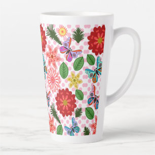 Modern Spring Garden Butterfly Floral Latte Mug