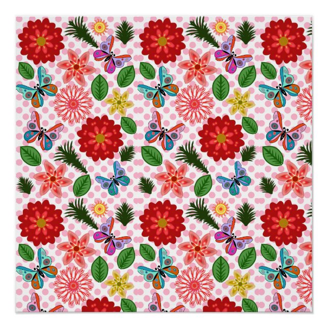 Modern Spring Garden Butterfly Floral  Poster (Front)