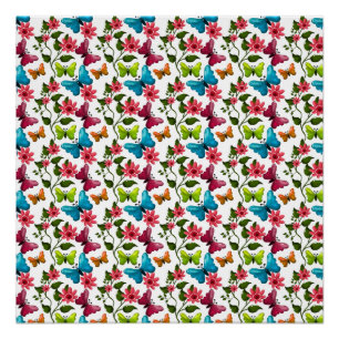 Modern Spring Garden Butterfly Floral Poster