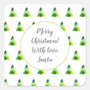 Modern Spring Green Christmas Tree Pattern Square Sticker