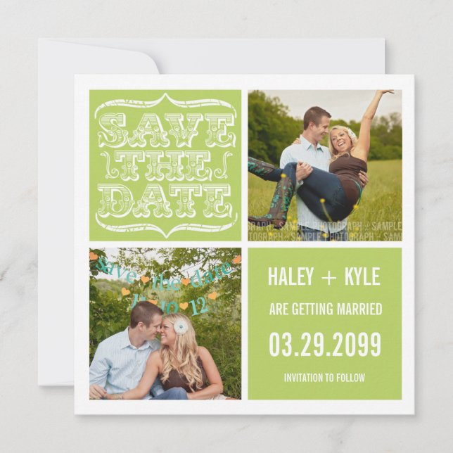 Modern Spring Green Save the Date Photo Cards (Front)