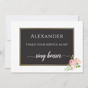 Modern Spring Pink Rose Digital Ring Bearer Card