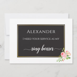 Modern Spring Pink Rose Digital Ring Bearer Card