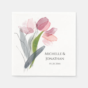 Modern Spring Pink Tulips Wedding Napkin