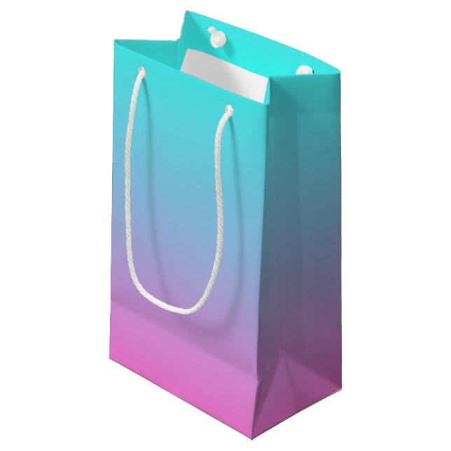 modern spring pink turquoise ombre wedding favour small gift bag (Front Angled)