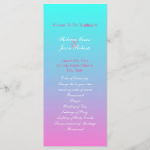 modern spring pink turquoise ombre wedding program