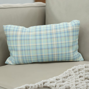 Modern Spring Tartan Figarations Figaro Blue Plaid Lumbar Pillow