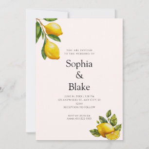 Modern Spring Themed Lemon Citrus Blush Wedding Invitation